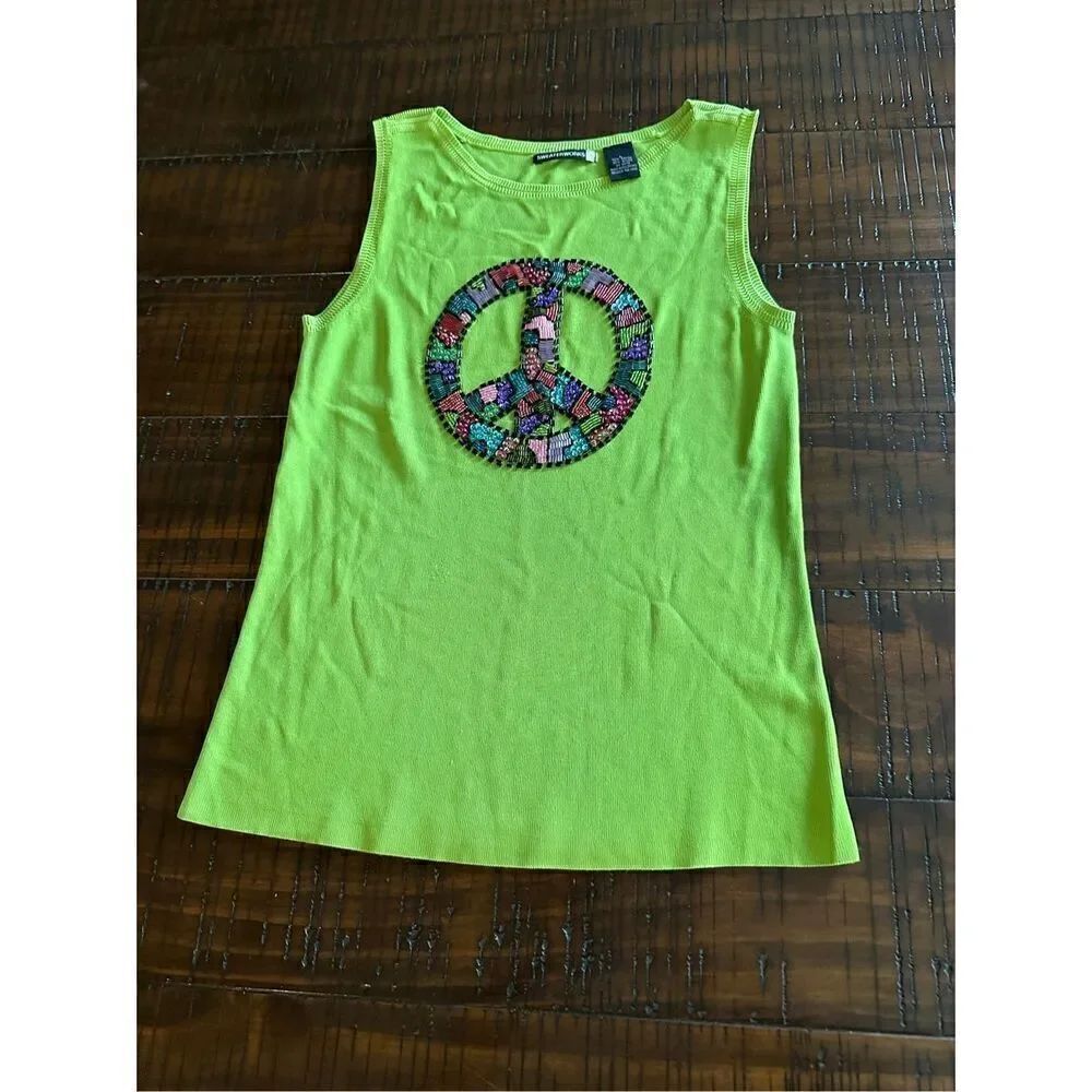 Sweater works vintage 90s Y2K sweater tank top peace sign beaded M L